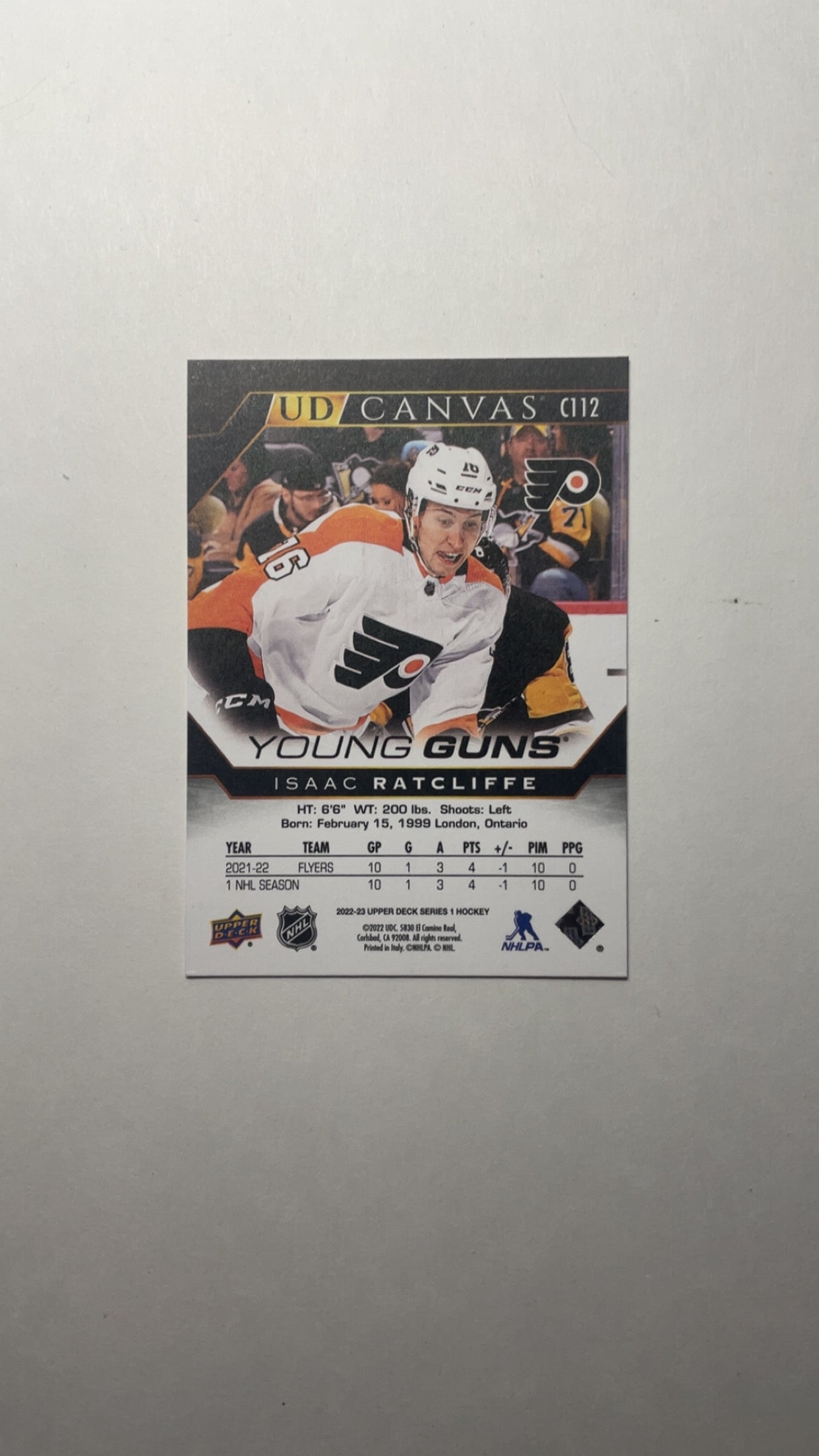 UD Canvas Young guns Black n White 2022-23 Issac Ratcliff Upper Deck Hockey C112
