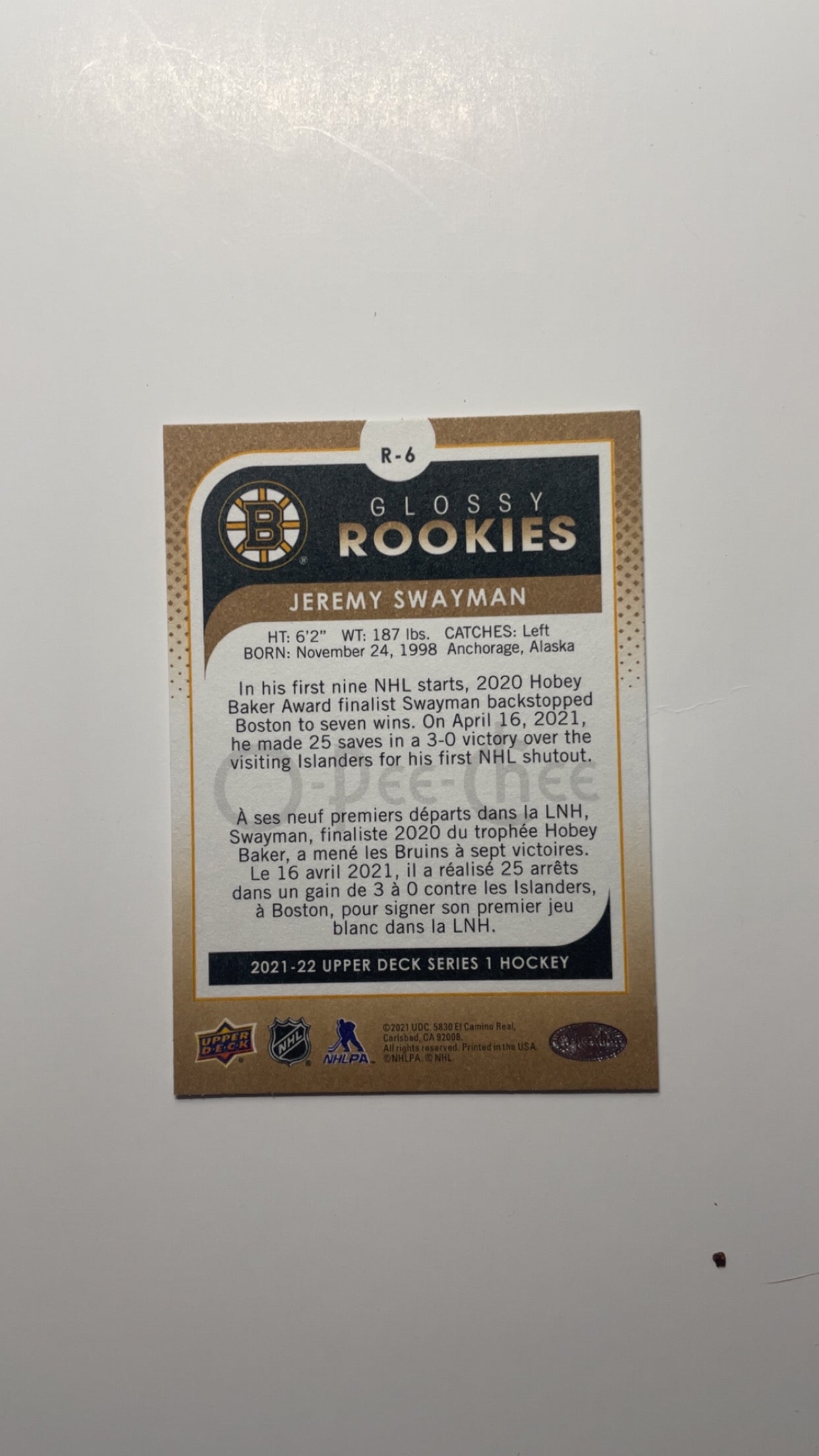 Glossy Rookies O-Pee-Chee Jeremy Swayman Bronze R-6 2021-22