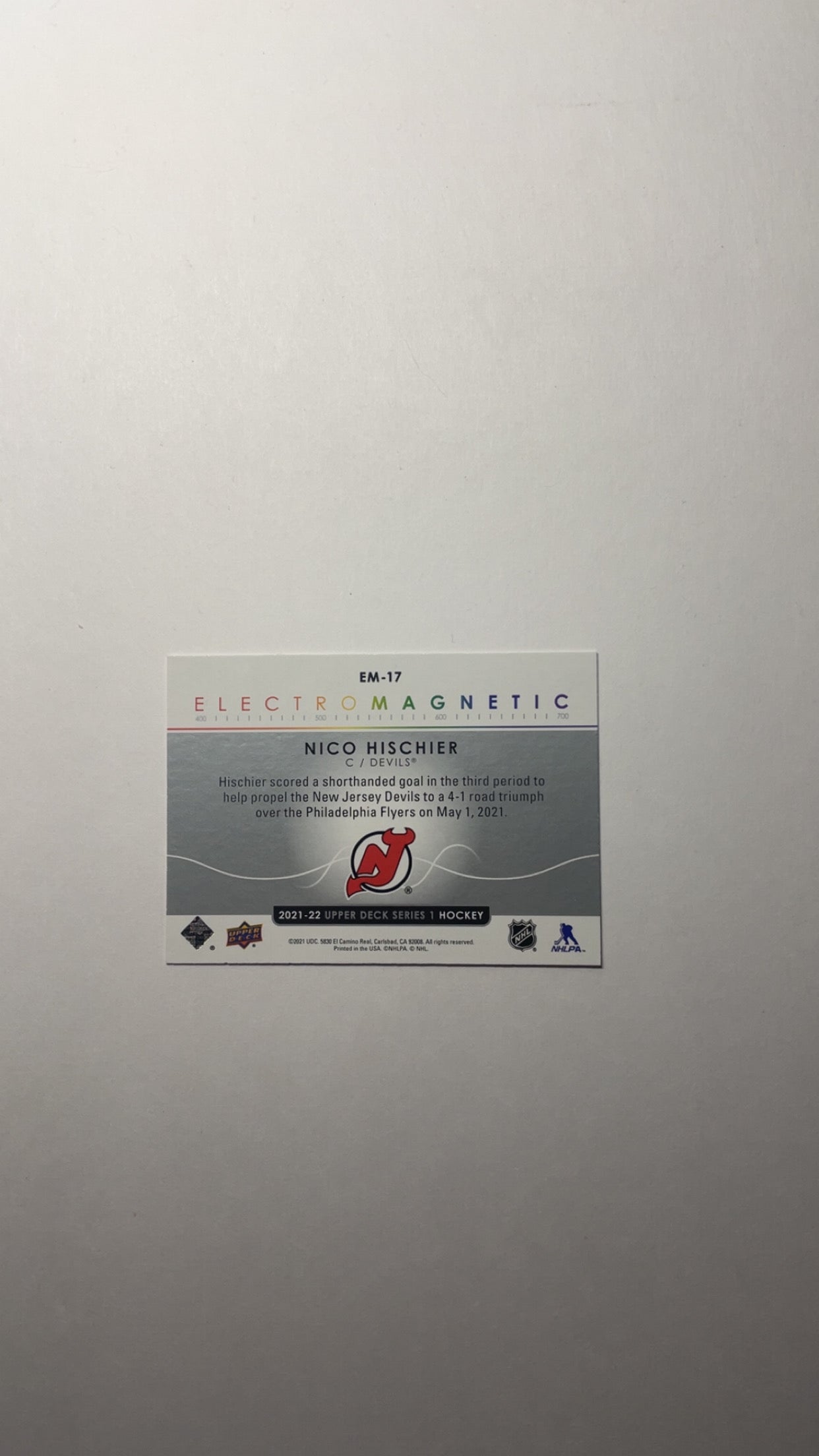 Electromagnetic EM-17 Nico Hischier 2021-22 Upper Deck Hockey