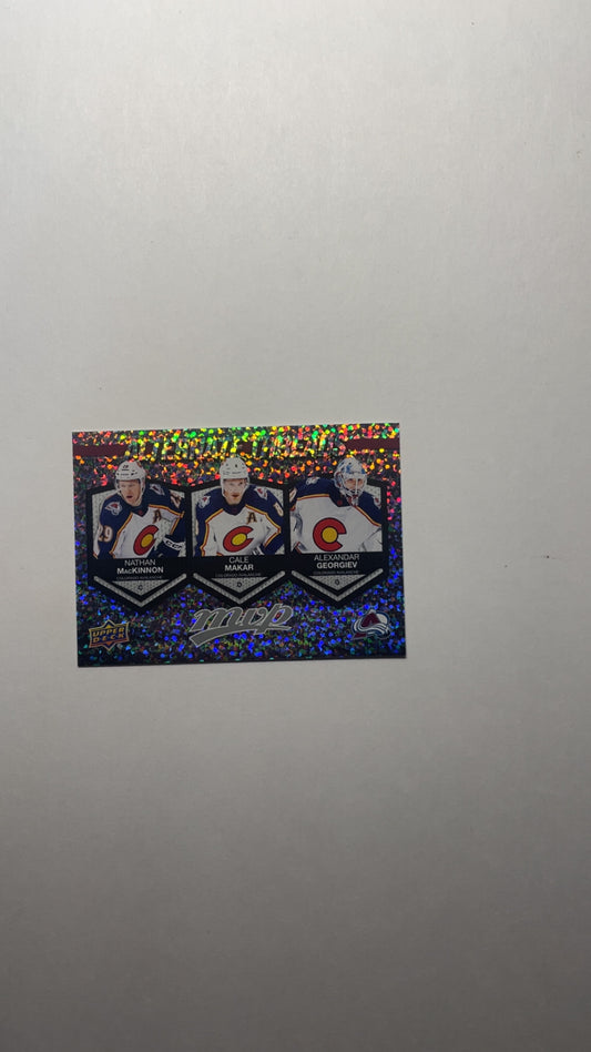 Alternate Threads 2023-24 MVP Upper Deck Hockey Colorado Avalanche Cale Makar Nathan MacKinnon and Alexander Georgiev