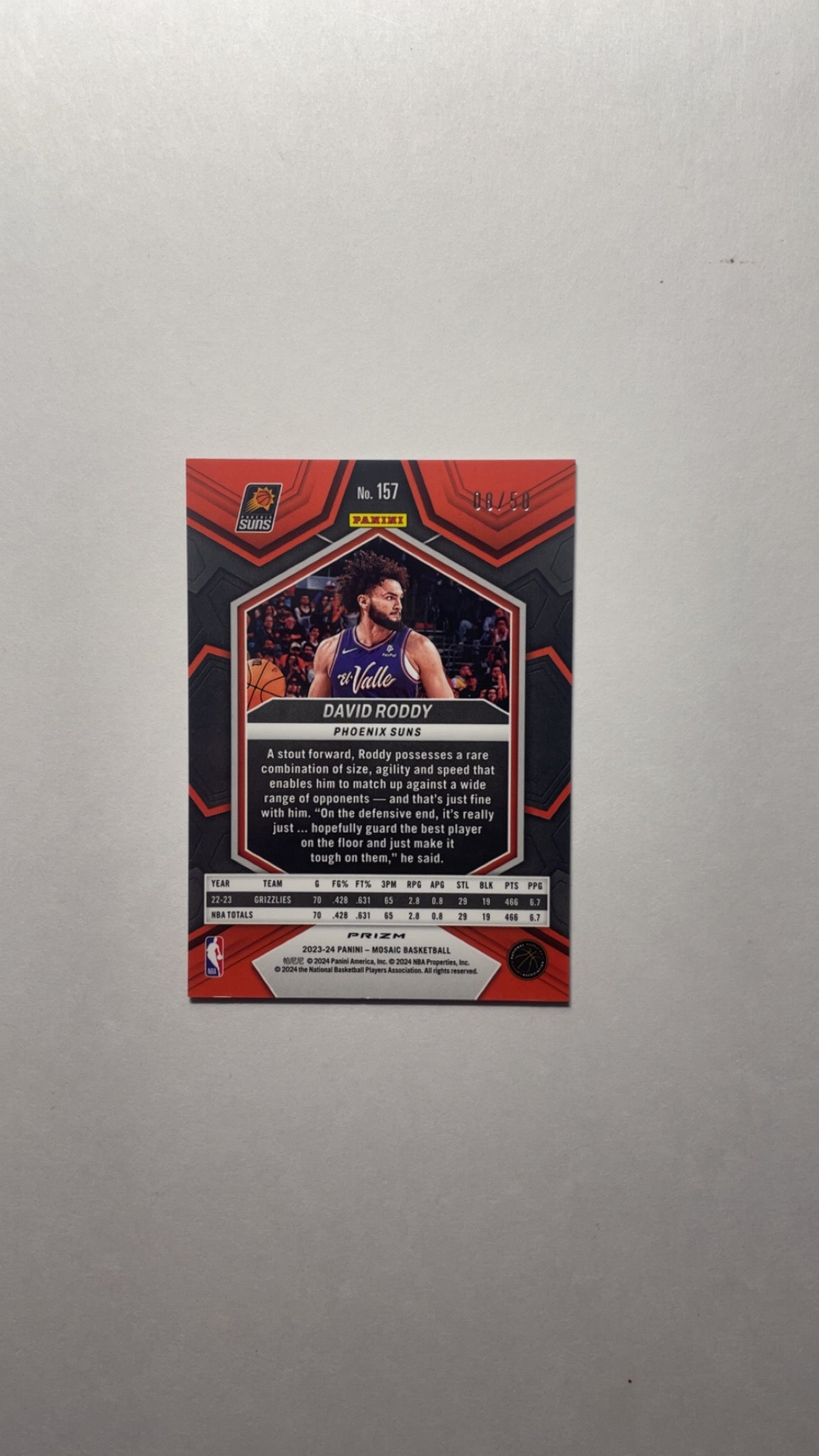 Mosaic Prizm Purple Panini David Roddy NO.157