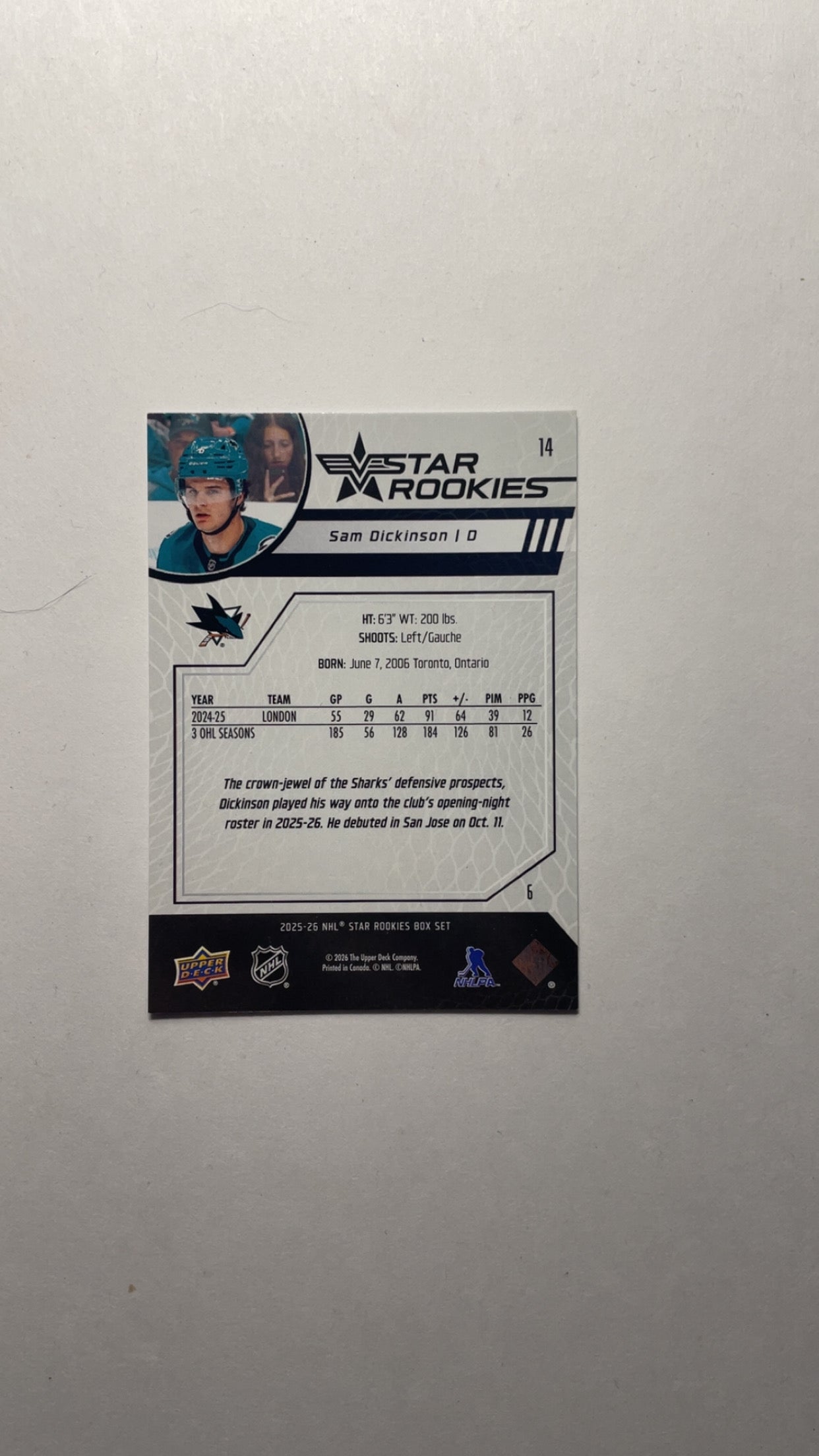Star Rookies Sam Dickinson No. 14
